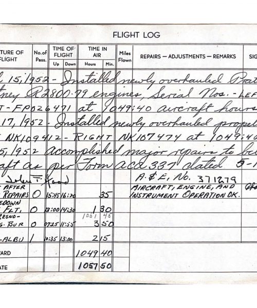 First logbook entry from 1952